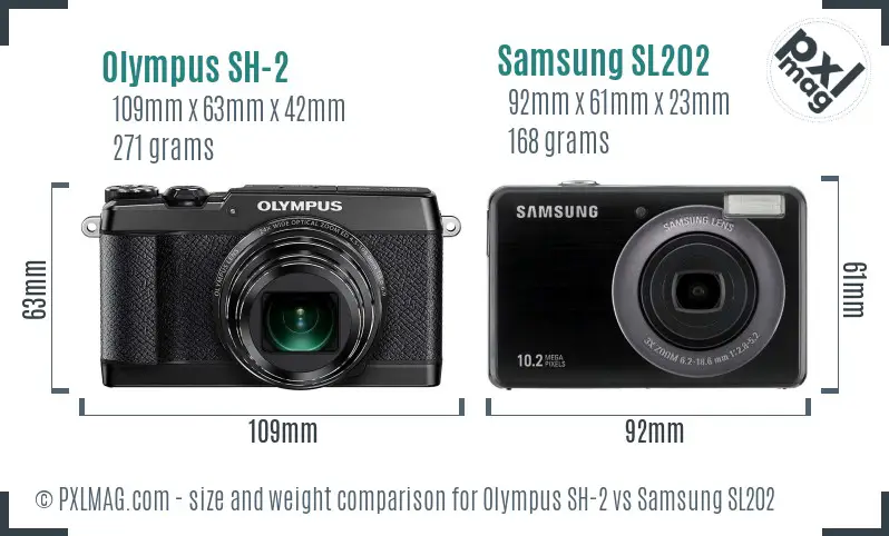 Olympus SH-2 vs Samsung SL202 size comparison