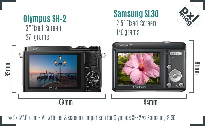 Olympus SH-2 vs Samsung SL30 Screen and Viewfinder comparison