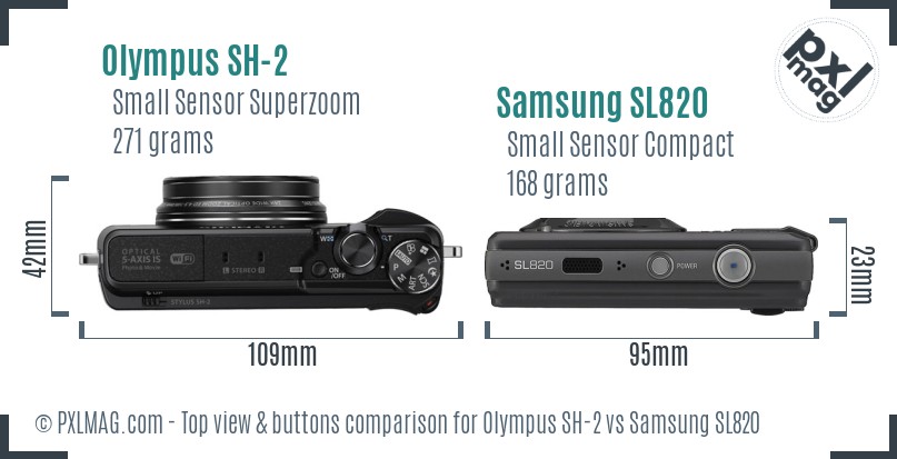 Olympus SH-2 vs Samsung SL820 top view buttons comparison