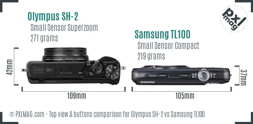 Olympus SH-2 vs Samsung TL100 top view buttons comparison