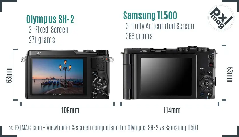 Olympus SH-2 vs Samsung TL500 Screen and Viewfinder comparison