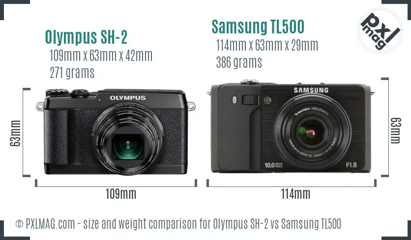Olympus SH-2 vs Samsung TL500 size comparison