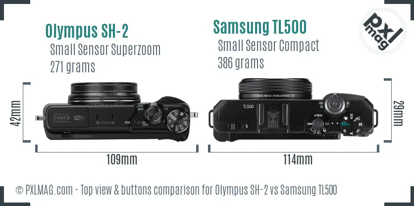 Olympus SH-2 vs Samsung TL500 top view buttons comparison