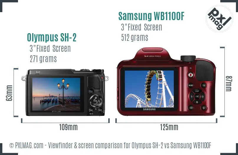 Olympus SH-2 vs Samsung WB1100F Screen and Viewfinder comparison