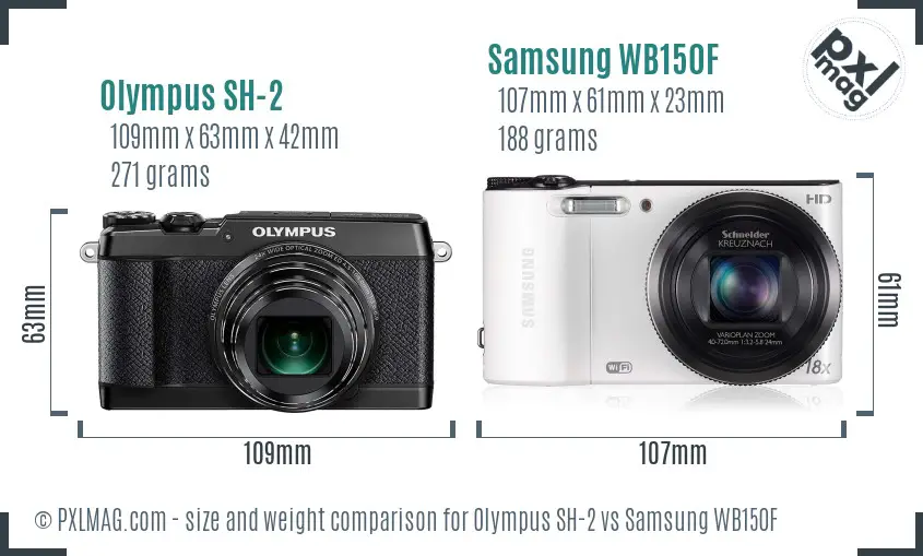 Olympus SH-2 vs Samsung WB150F size comparison Olympus SH-2 vs Samsung WB150F size comparison