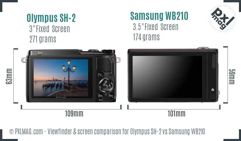Olympus SH-2 vs Samsung WB210 Screen and Viewfinder comparison