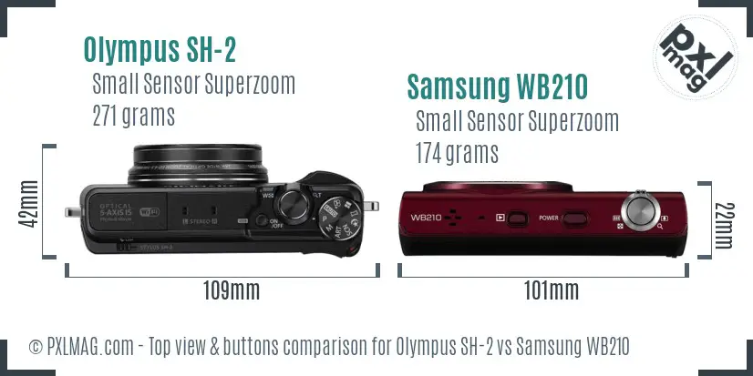 Olympus SH-2 vs Samsung WB210 top view buttons comparison