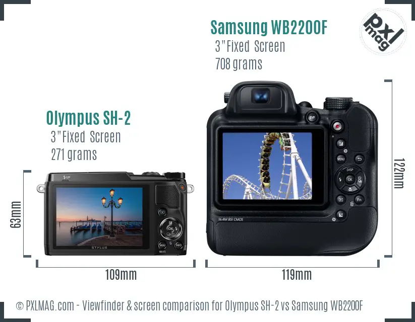 Olympus SH-2 vs Samsung WB2200F Screen and Viewfinder comparison