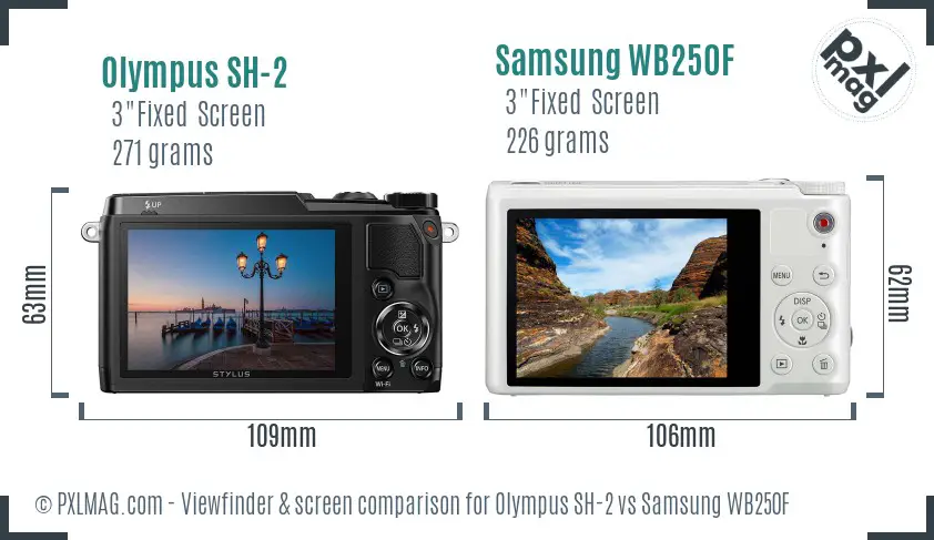 Olympus SH-2 vs Samsung WB250F Screen and Viewfinder comparison