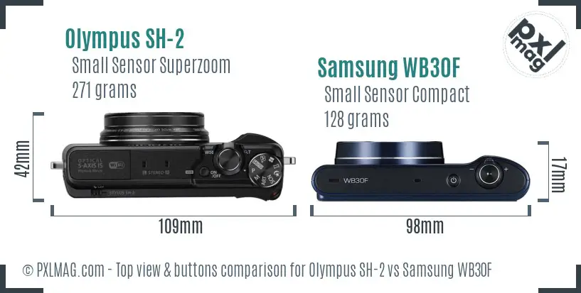 Olympus SH-2 vs Samsung WB30F top view buttons comparison Olympus SH-2 vs Samsung WB30F top view buttons comparison