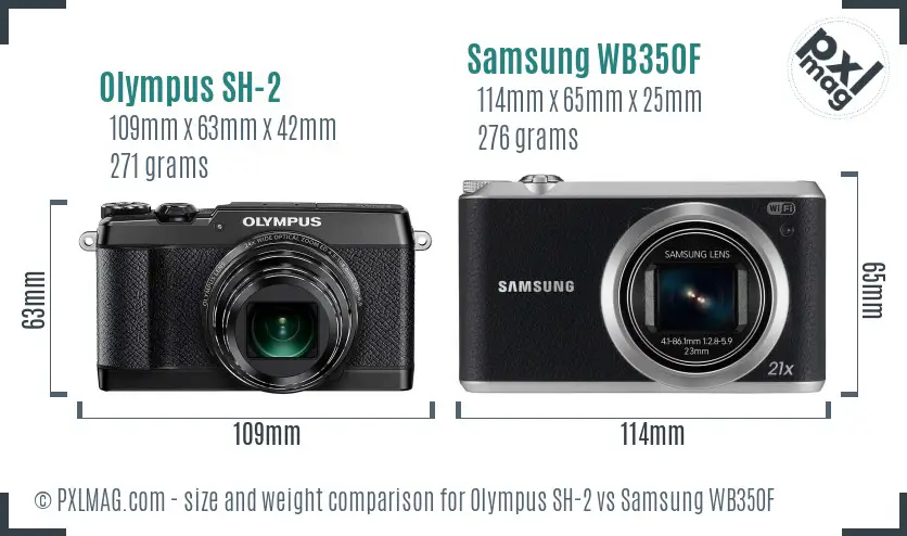 Olympus SH-2 vs Samsung WB350F size comparison