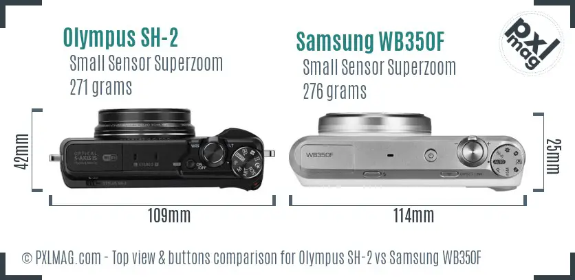 Olympus SH-2 vs Samsung WB350F top view buttons comparison