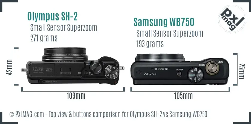 Olympus SH-2 vs Samsung WB750 top view buttons comparison