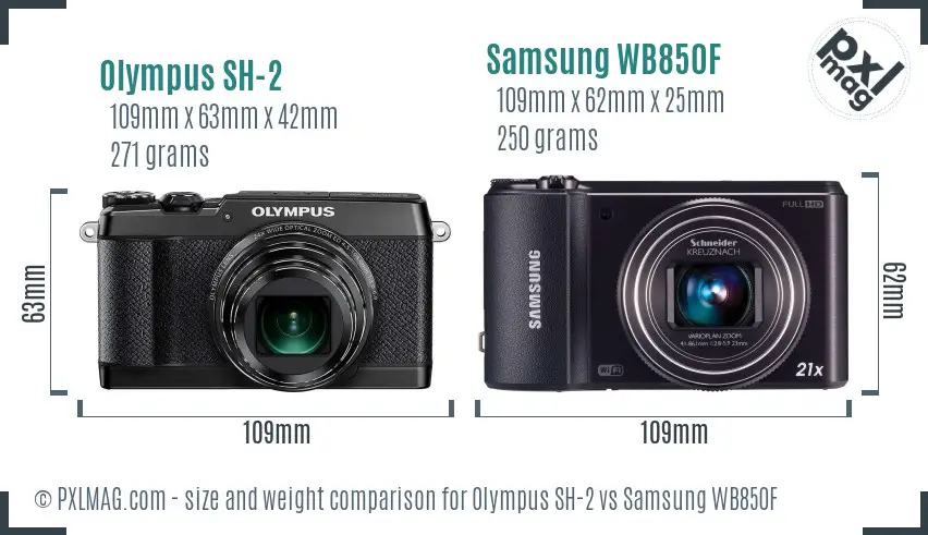 Olympus SH-2 vs Samsung WB850F size comparison