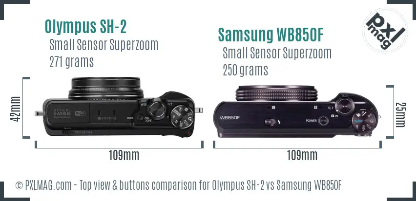 Olympus SH-2 vs Samsung WB850F top view buttons comparison