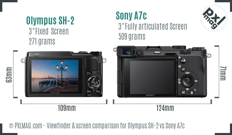 Olympus SH-2 vs Sony A7c Screen and Viewfinder comparison