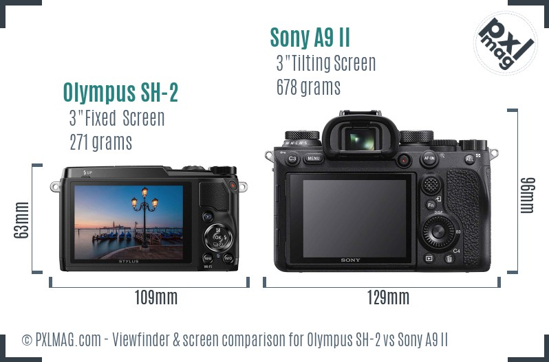 Olympus SH-2 vs Sony A9 II Screen and Viewfinder comparison