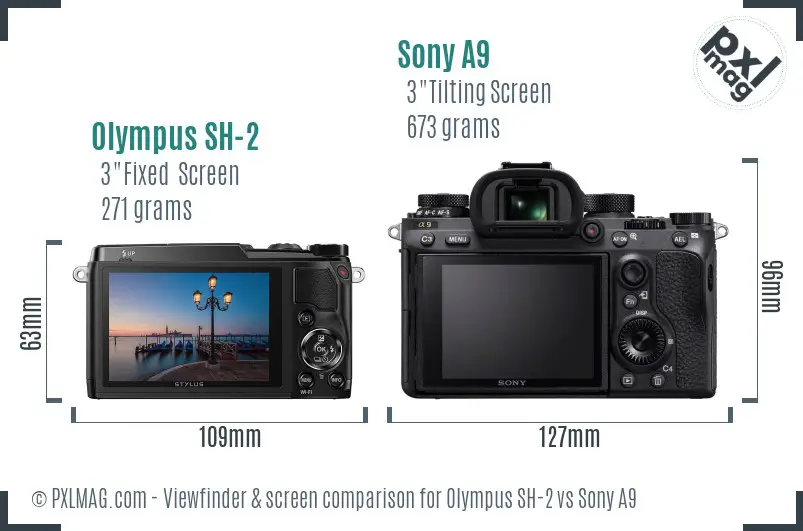 Olympus SH-2 vs Sony A9 Screen and Viewfinder comparison