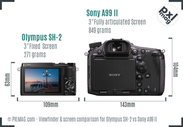 Olympus SH-2 vs Sony A99 II Screen and Viewfinder comparison