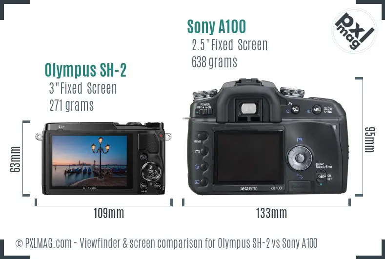 Olympus SH-2 vs Sony A100 Screen and Viewfinder comparison