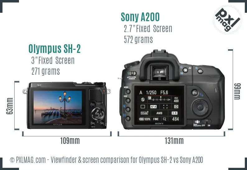 Olympus SH-2 vs Sony A200 Screen and Viewfinder comparison