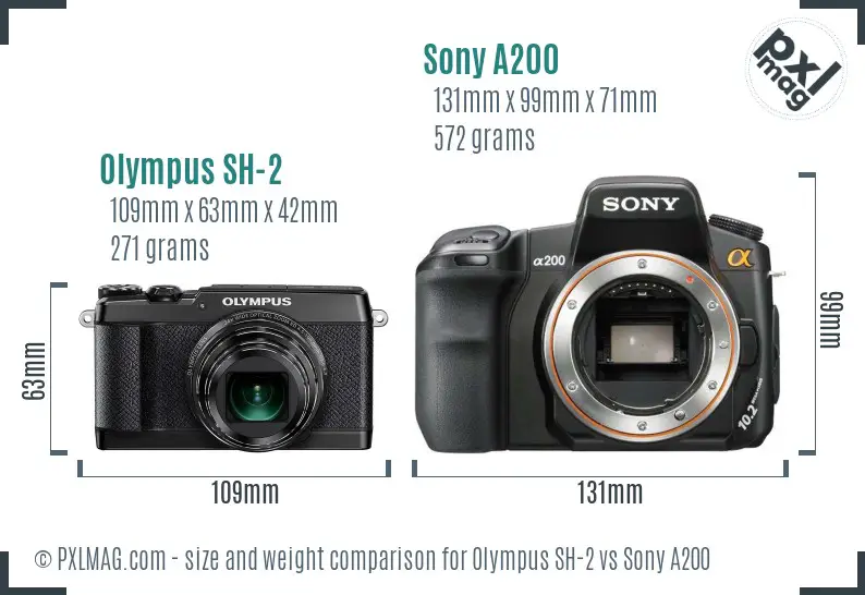 Olympus SH-2 vs Sony A200 size comparison