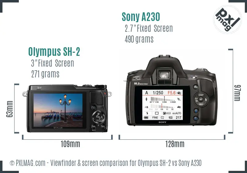 Olympus SH-2 vs Sony A230 Screen and Viewfinder comparison