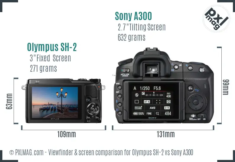 Olympus SH-2 vs Sony A300 Screen and Viewfinder comparison