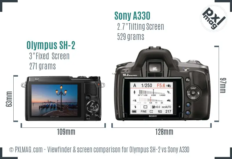 Olympus SH-2 vs Sony A330 Screen and Viewfinder comparison