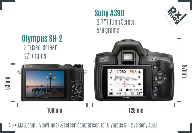 Olympus SH-2 vs Sony A390 Screen and Viewfinder comparison