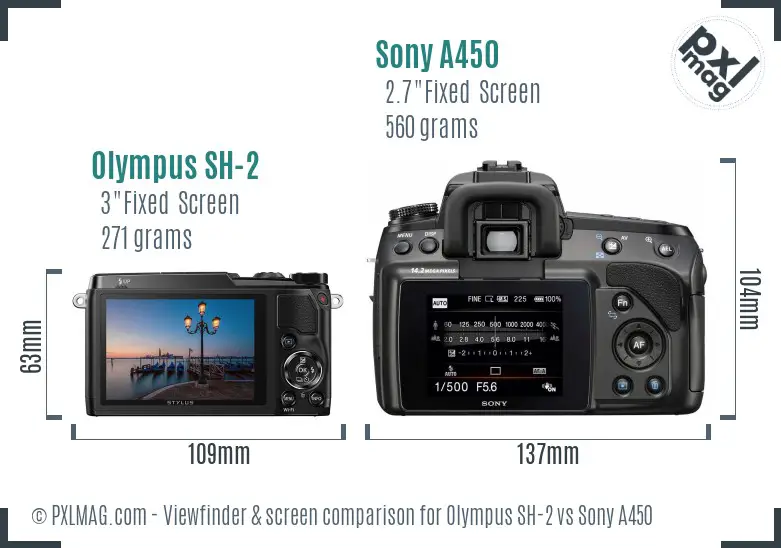 Olympus SH-2 vs Sony A450 Screen and Viewfinder comparison