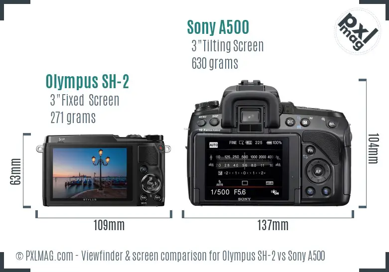 Olympus SH-2 vs Sony A500 Screen and Viewfinder comparison