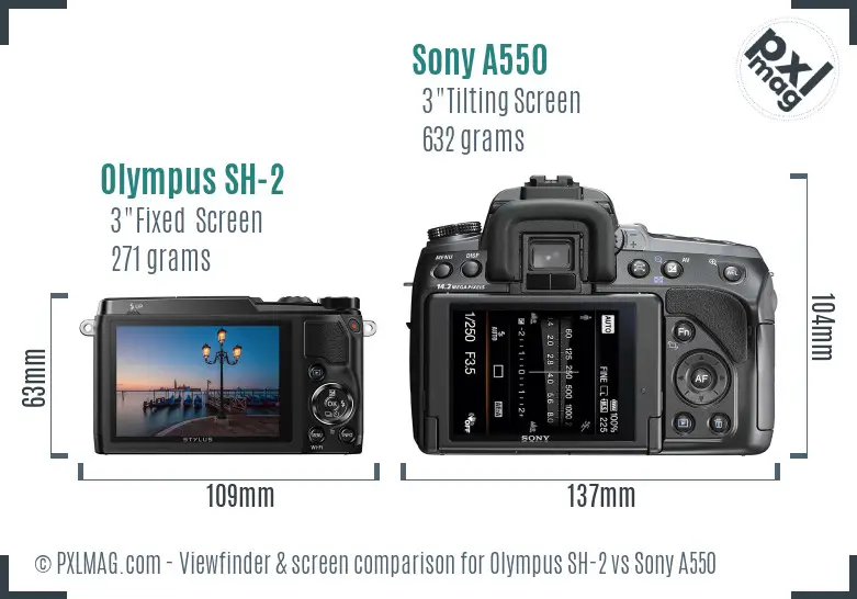 Olympus SH-2 vs Sony A550 Screen and Viewfinder comparison