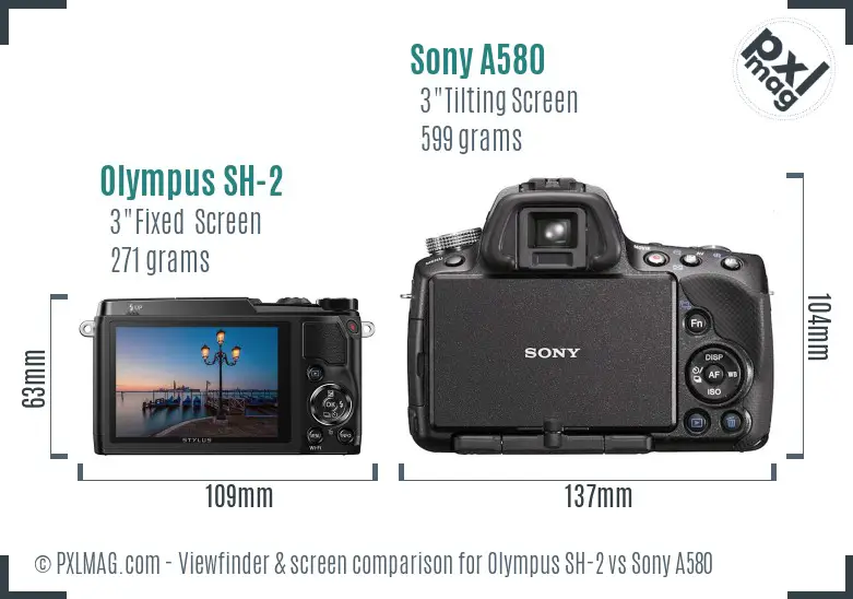 Olympus SH-2 vs Sony A580 Screen and Viewfinder comparison