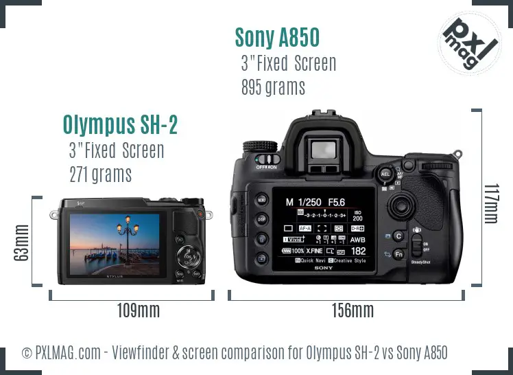 Olympus SH-2 vs Sony A850 Screen and Viewfinder comparison