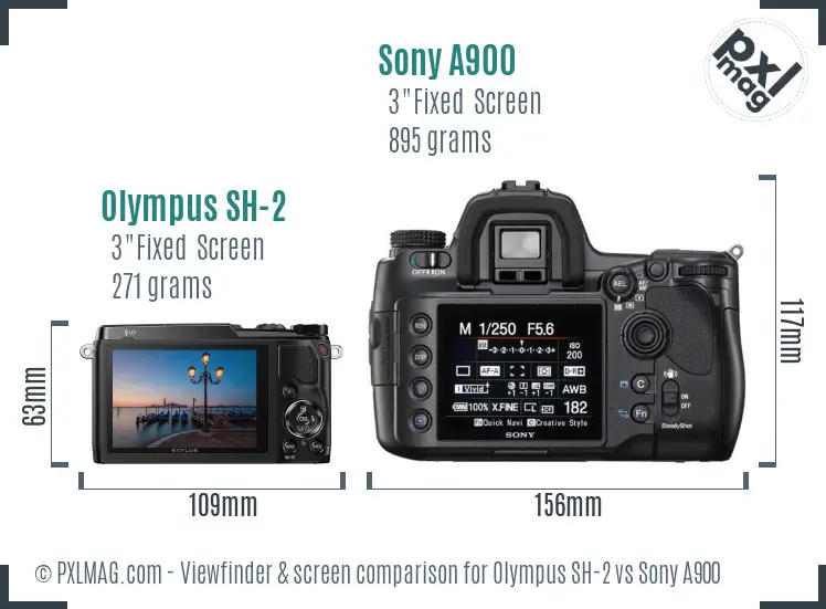 Olympus SH-2 vs Sony A900 Screen and Viewfinder comparison