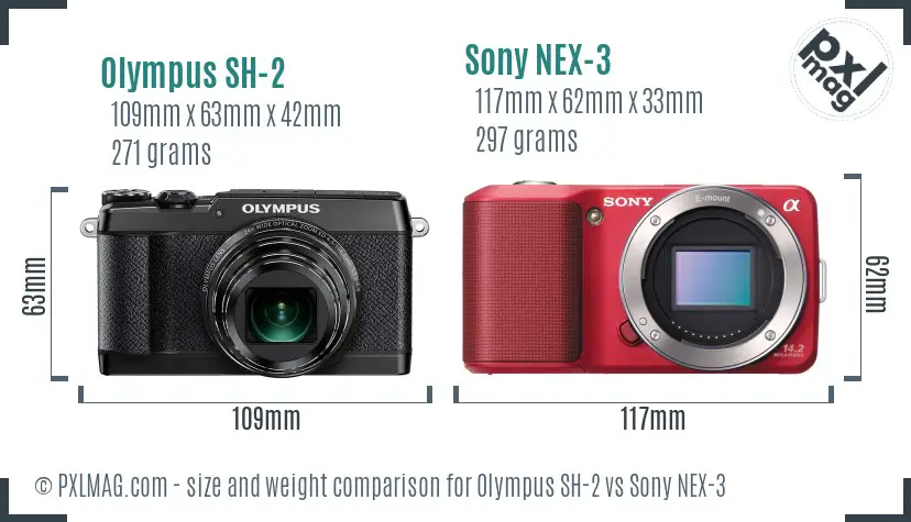 Olympus SH-2 vs Sony NEX-3 size comparison