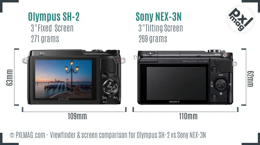 Olympus SH-2 vs Sony NEX-3N Screen and Viewfinder comparison