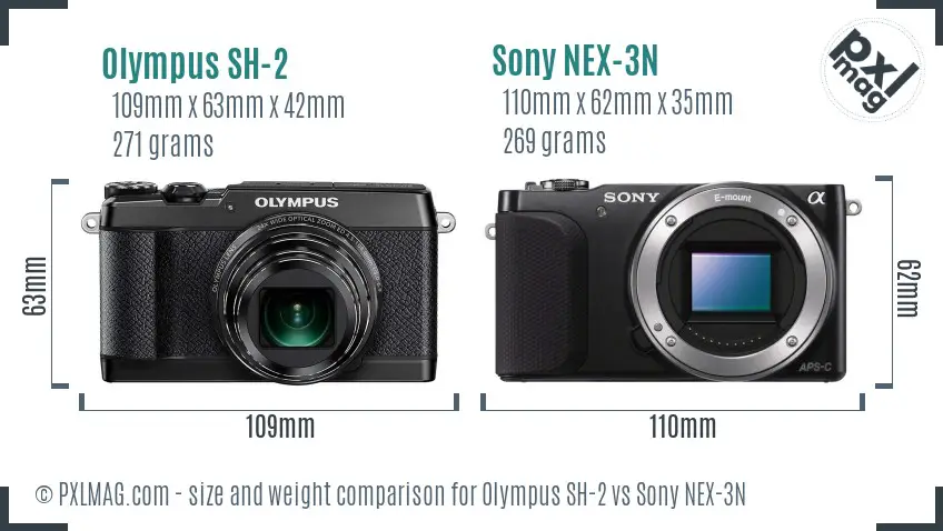 Olympus SH-2 vs Sony NEX-3N size comparison