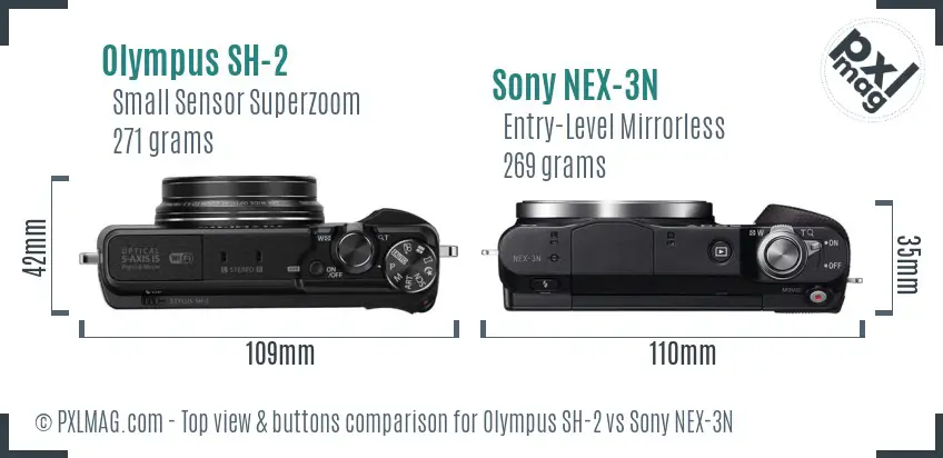 Olympus SH-2 vs Sony NEX-3N top view buttons comparison