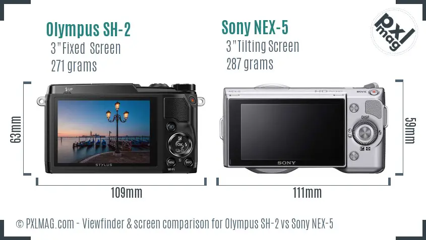 Olympus SH-2 vs Sony NEX-5 Screen and Viewfinder comparison