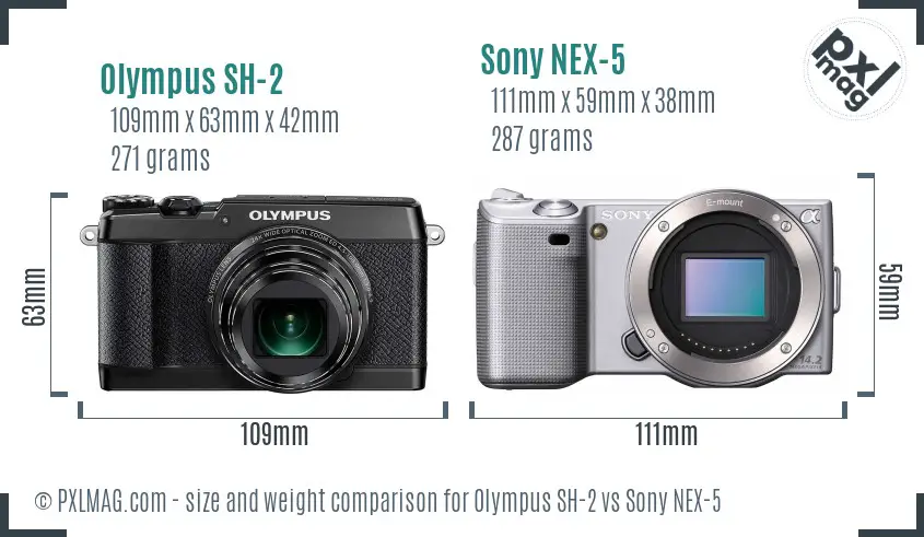Olympus SH-2 vs Sony NEX-5 size comparison