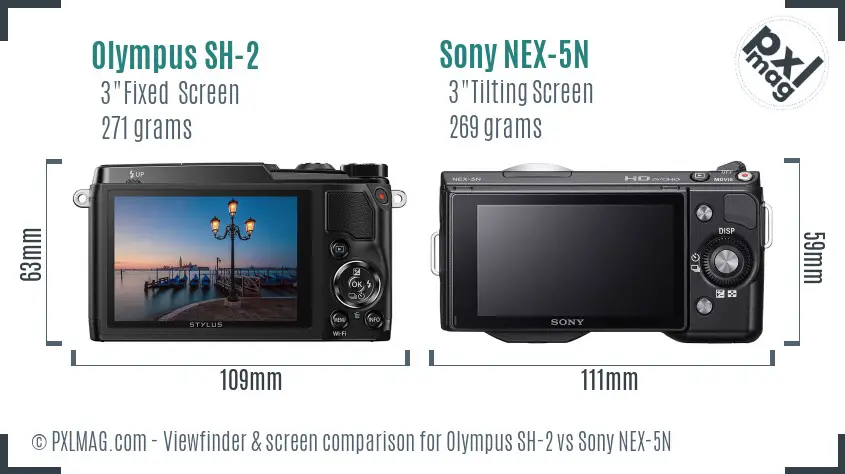 Olympus SH-2 vs Sony NEX-5N Screen and Viewfinder comparison