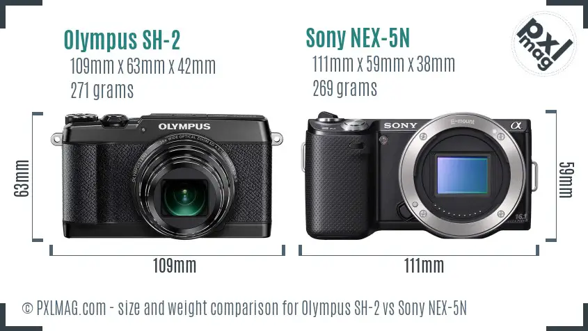 Olympus SH-2 vs Sony NEX-5N size comparison