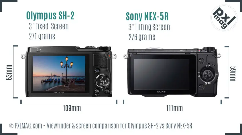 Olympus SH-2 vs Sony NEX-5R Screen and Viewfinder comparison
