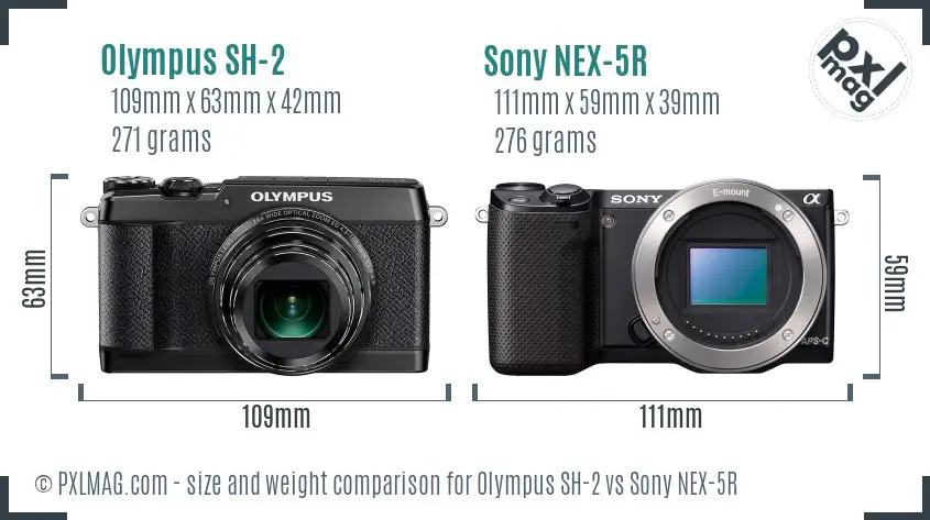 Olympus SH-2 vs Sony NEX-5R size comparison