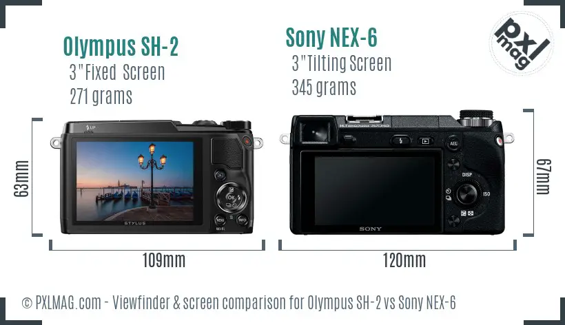 Olympus SH-2 vs Sony NEX-6 Screen and Viewfinder comparison