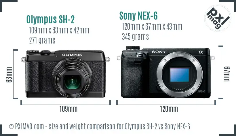 Olympus SH-2 vs Sony NEX-6 size comparison