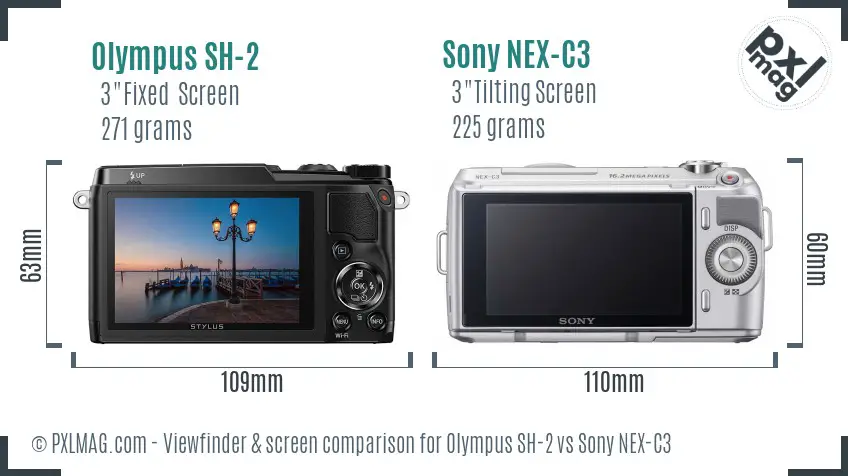Olympus SH-2 vs Sony NEX-C3 Screen and Viewfinder comparison