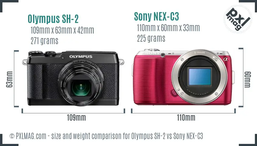 Olympus SH-2 vs Sony NEX-C3 size comparison